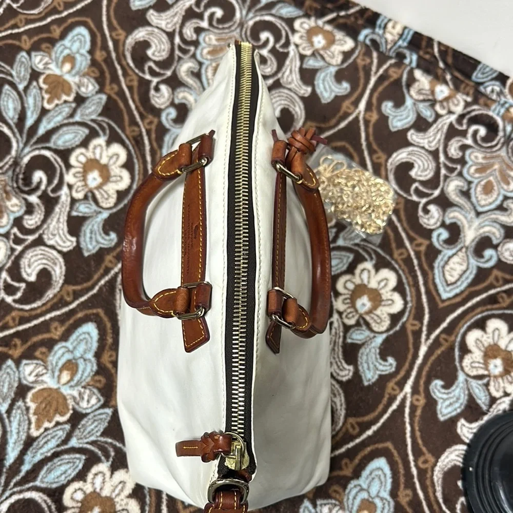 Dooney & Bourke White and Brown Satchel with Leather Accents